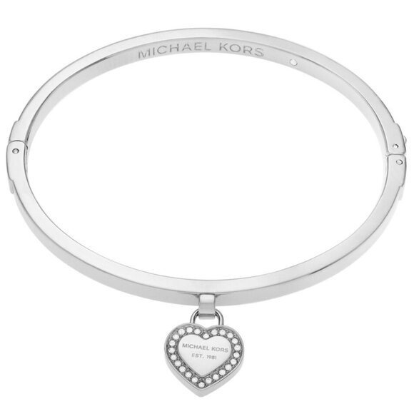 Michael Kors Silver Heart Charm Hinged Bracelet - Picture 1 of 6